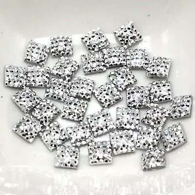 

500 Silver Acrylic Square Flatback Dotted Rhinestone Gems 6X6mm