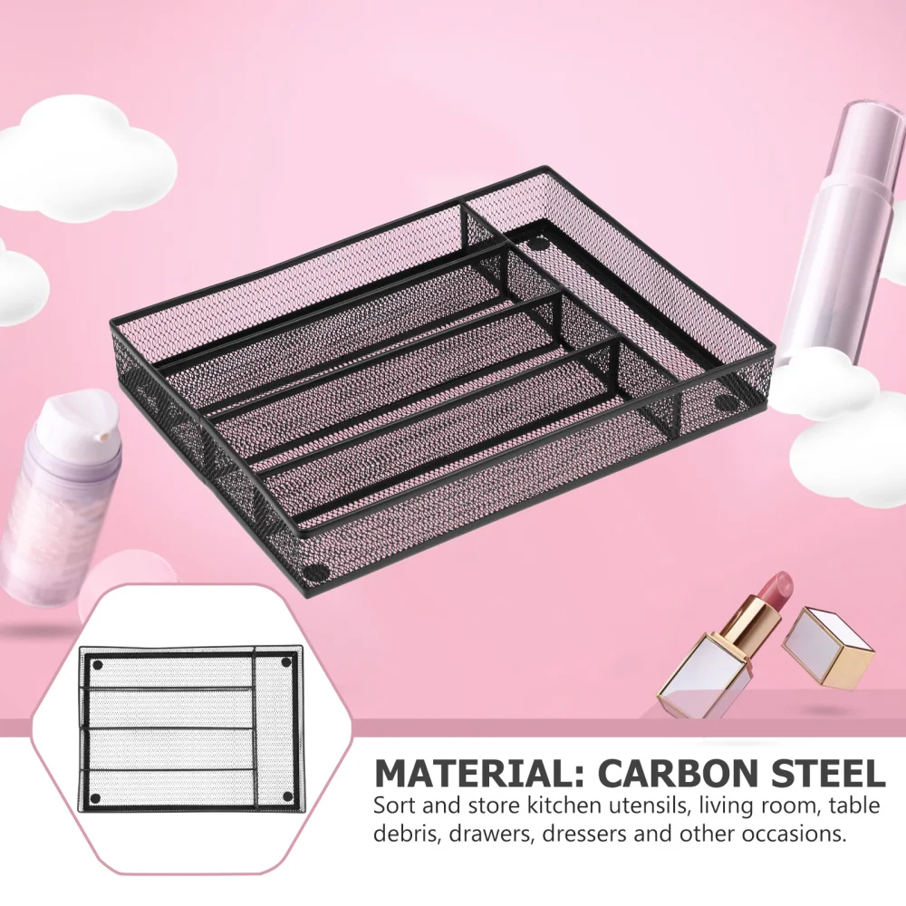 

1Pc 5 Compartments Metal Desktop Drawer Kitchen Draining Storage Box (Black)