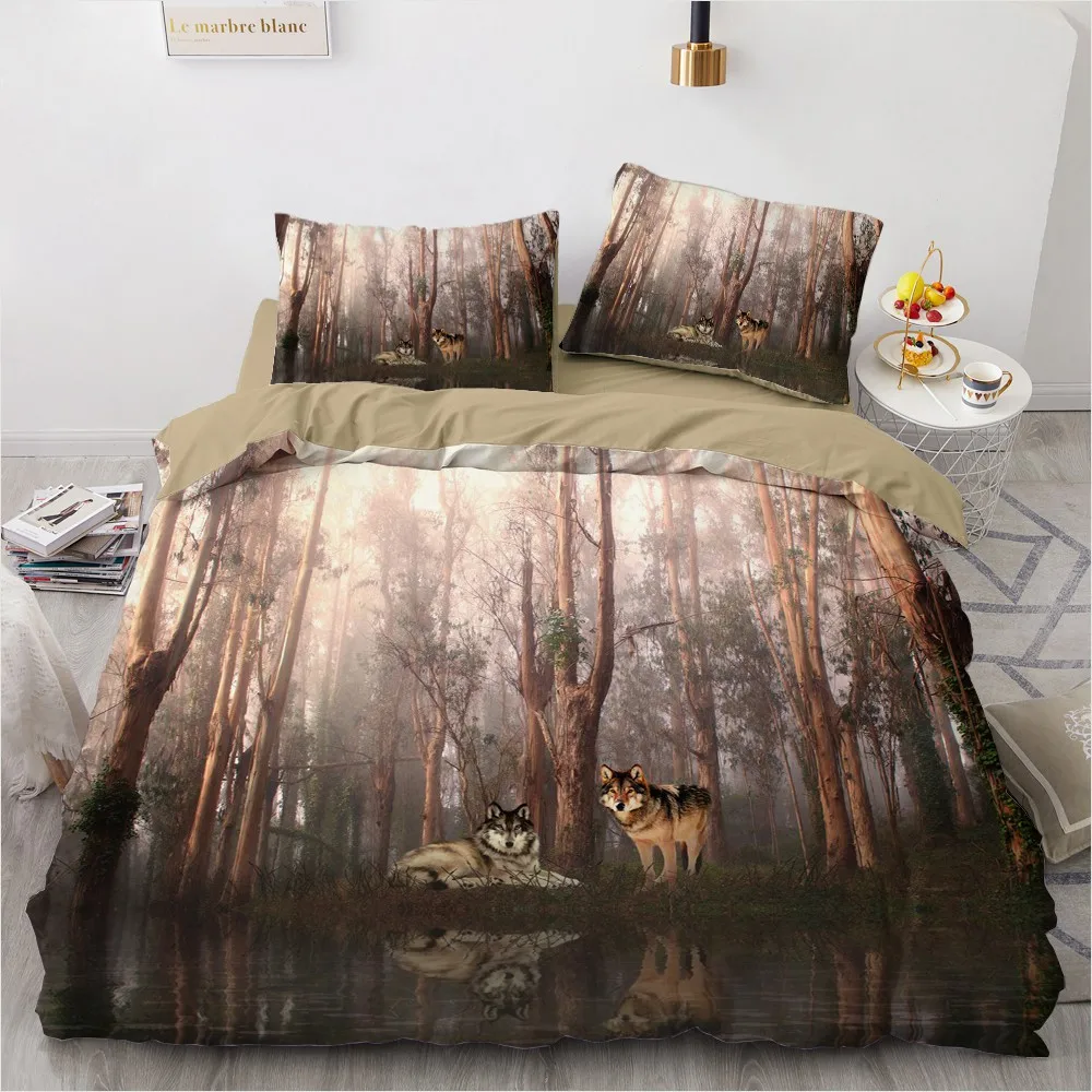 

Wolf Quilt Cover Sets Gray Bed Pillow Slips 200*230cm Full Twin Double King Size Custom Design 3D Animal Bedding Set