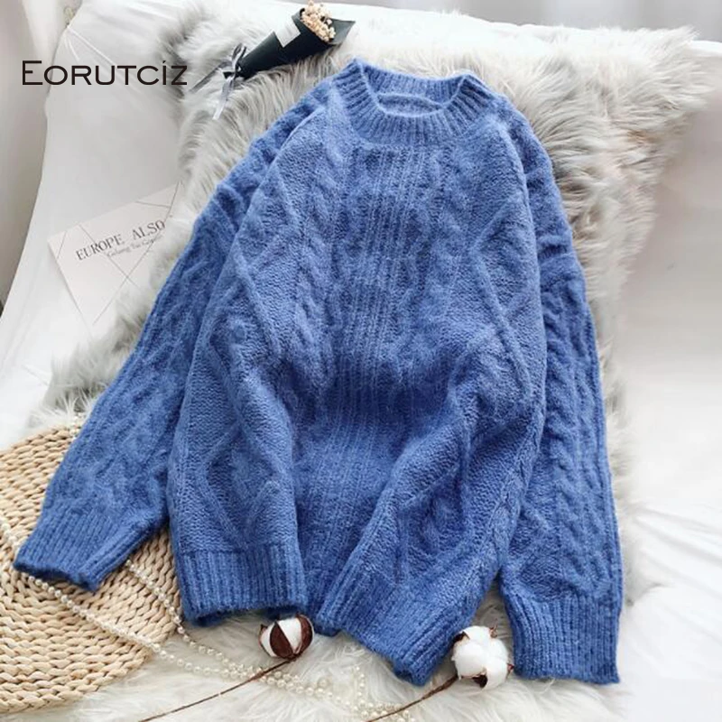 

EORUTCIZ Winter Warm Thick Sweater Women Pullovers Knitted Oversize Autumn Casual Long Sleeve Sweater LM554