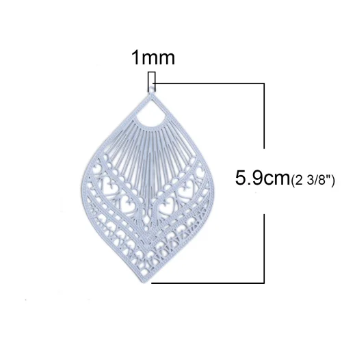2 DoreenBeads, модное медное Филигранное тиснение, подвески, черные, серые, перо, стильные ювелирные изделия, сделай сам, Подвески 59 мм x 39 мм, 10 шт - Цвет: 2