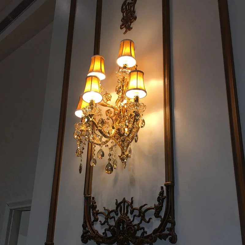 Большой 5 огней современный золотой Настенный Бра с тканевым абажуром большой