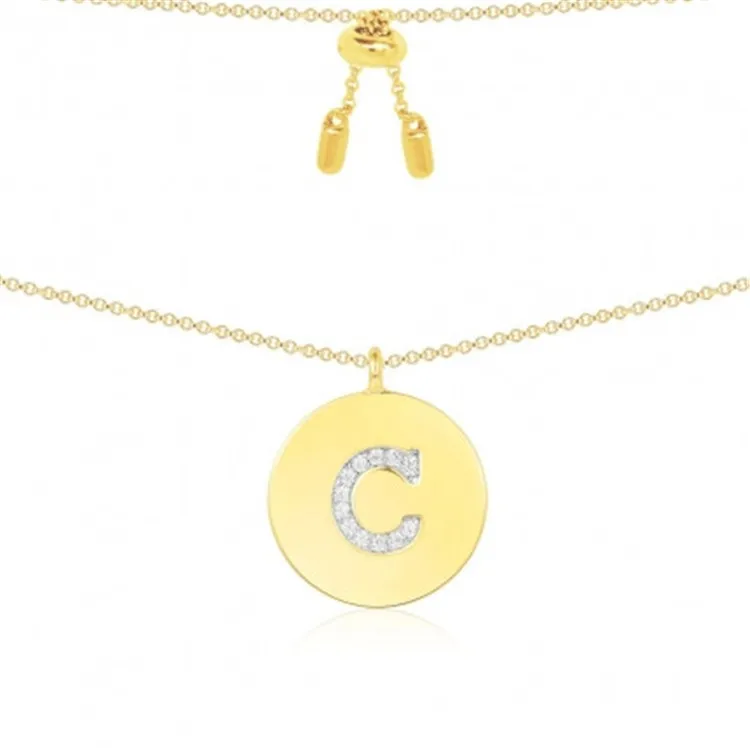 

SLJELY 925 Sterling Silver Round Coin Gold Color Initial Letter A-Z Necklace Zircon Name Pendant for Women Brand Fine Jewelry