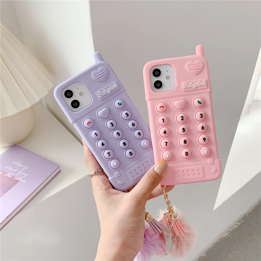 

Korean Cute Cartoon Cellphone Phone Case For iPhone 11 12 Pro Max Mini X XS XR 7 8 Plus Relive Stress Pop Toys Push Bubble Cover