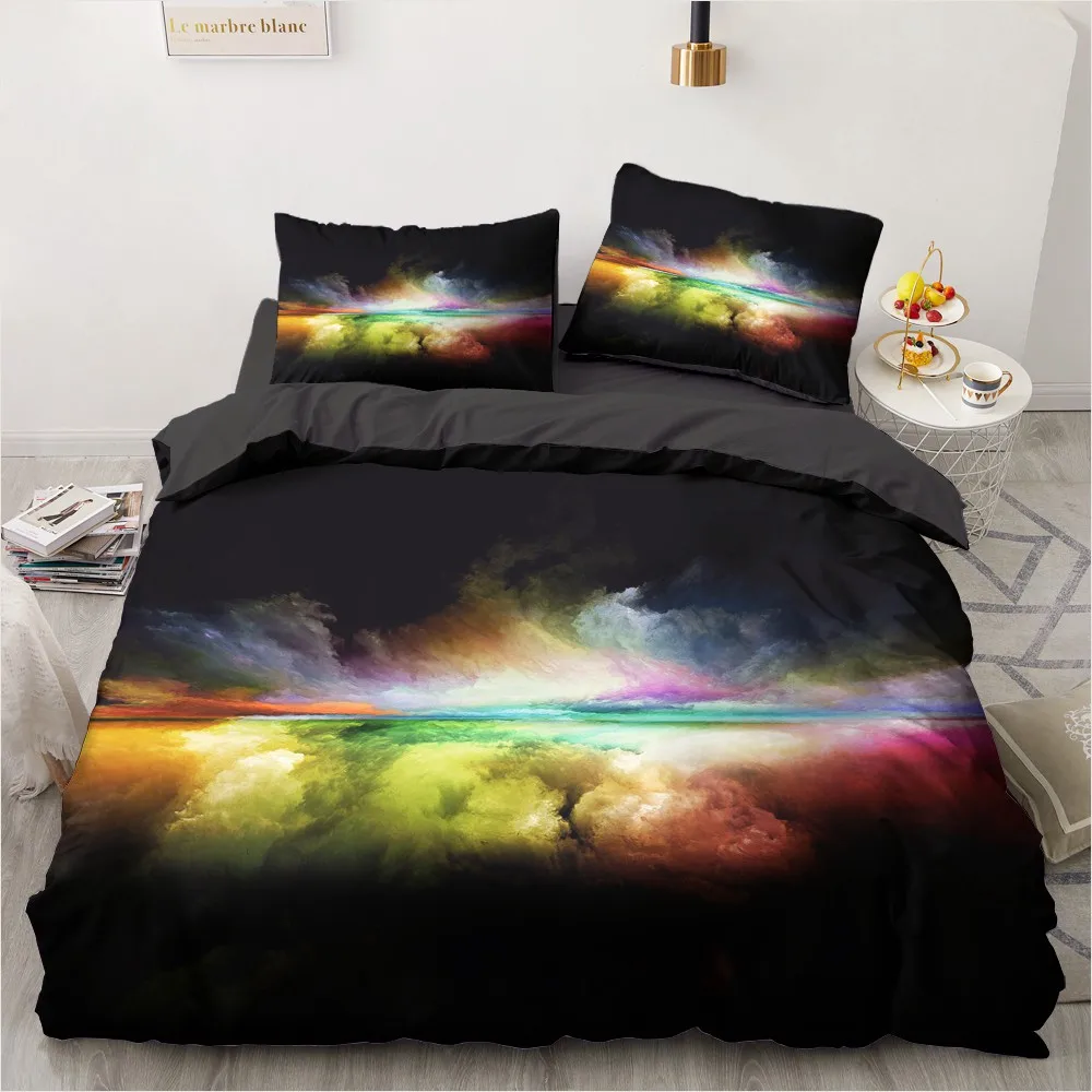 3D Luxury Bedding Set US/Queen/Double/King Size,Custom Print Comforter/Quilt/Duvet Cover Set,Bed Set Cartoon Colorful Sky Clouds