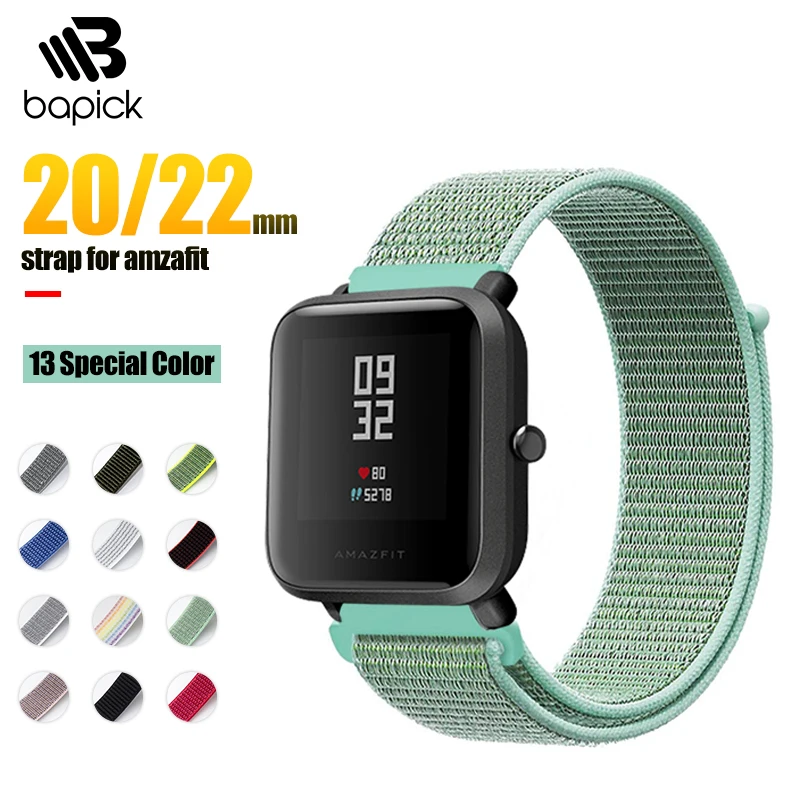 BAPICK 20/22 мм нейлон Спортивный ремешок для Xiaomi Amazfit Bip Gts Gtr Ремешок Браслет Для Xiaomi Huami Amazfit темп Stratos Gtr 42 47 мм ремешок