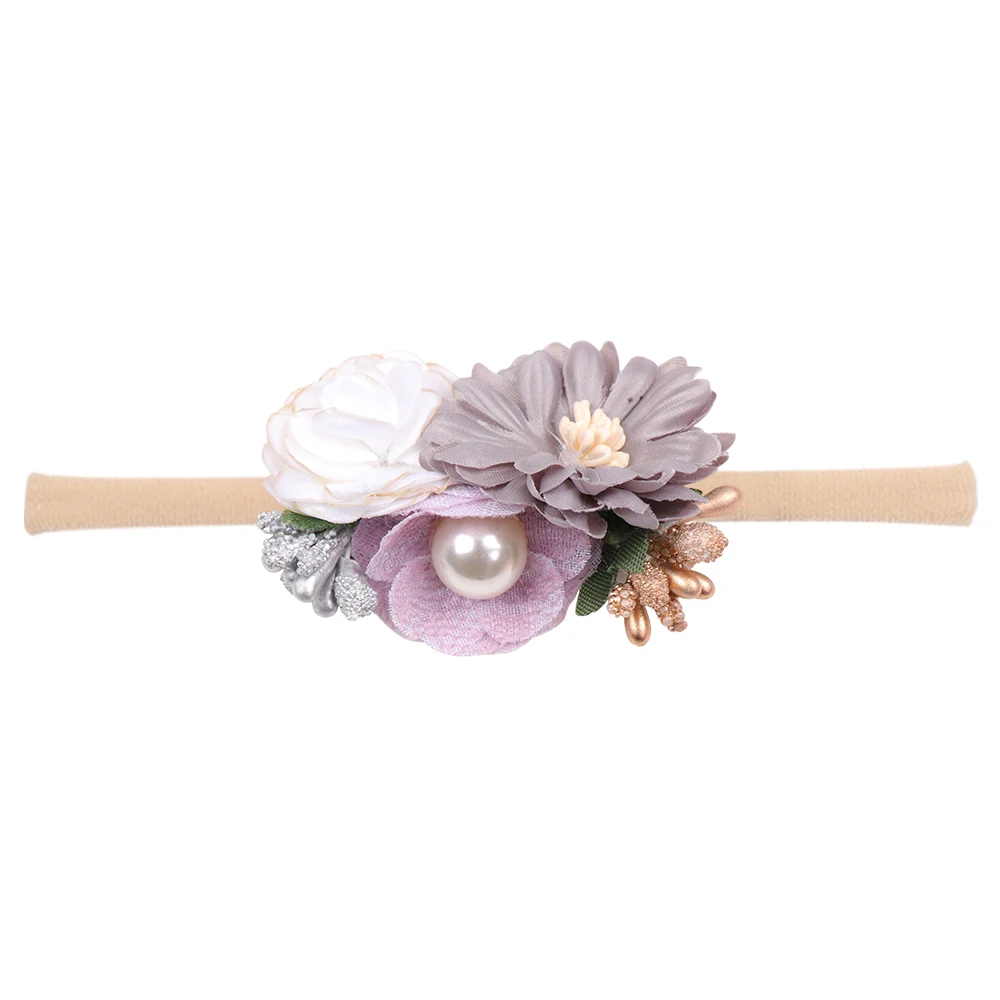 60 IBOWS Hair Accessories Lovely Baby Headband Fake Flower Nylon Hair Bands For Kids Artificial Floral Elastic Head Bands Headwear - Цвет: 60