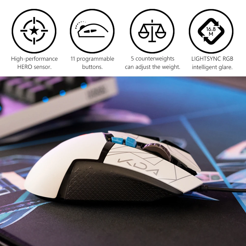 Logitech G502 HERO KDA Gaming Mouse 25600 DPI Adjustable RGB 12 Keys Optical USB Wired Mice for Desktop Laptop PC