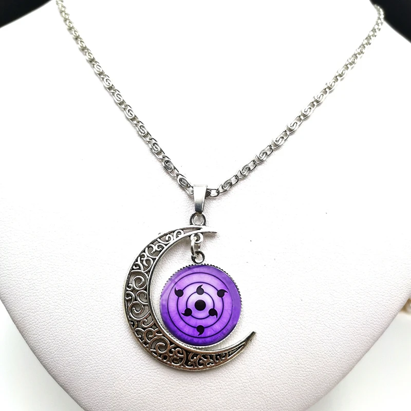 

Sharingan Eye Moon Necklace Naruto Pendant Uchiha Kakashi Mangekyou Glass Cabochon Rinnegan Eye Anime Jewelry Gift Dropshipper