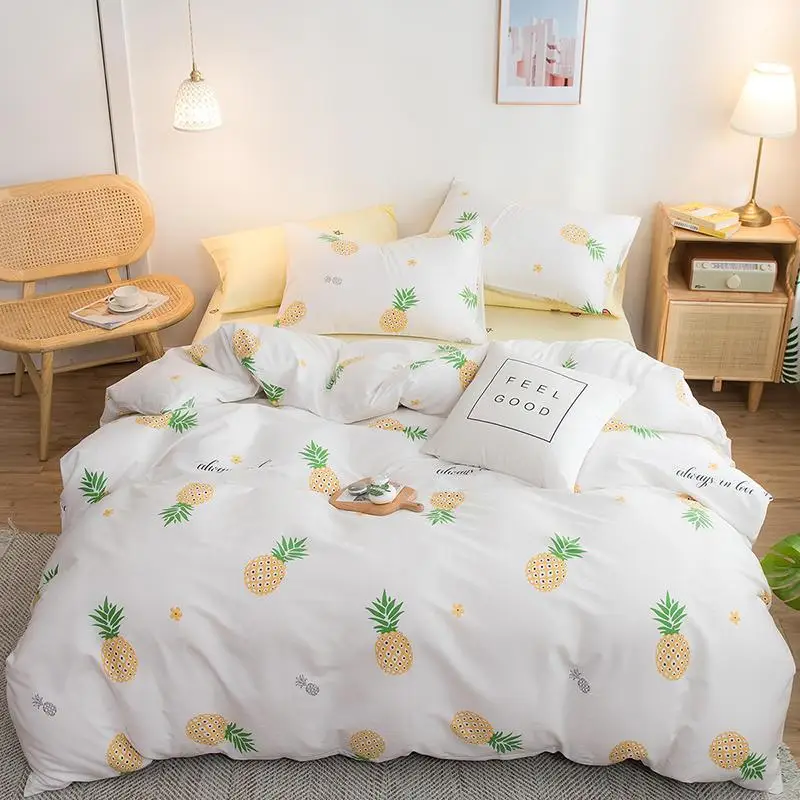 

50Pure Cotton Bedding Set Fruit Pineapple Printed 3/4pcs Bed Cover Set Duvet Cover Single Queen King Size for girls/boys/adult