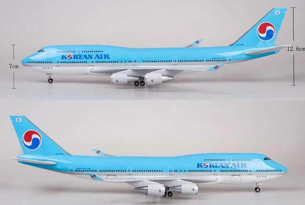 

Модель самолета B747 из смолы, со светодиодсветильник фонарем, в наличии, модель самолета 1:157, 47 см