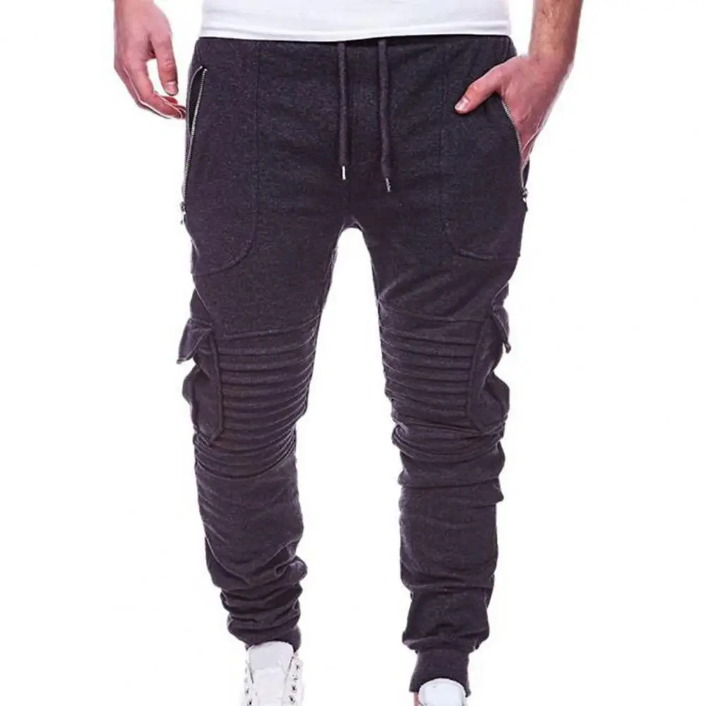 

Men Sweatpants Multi Pockets Ankle Banded Pleated Casual Autumn Trousers Colorfast Men Sweatpants