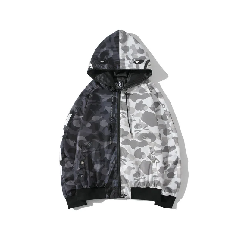 

Shark animal head camouflage thin windbreaker, assault suit, fashion brand, color matching jacket, men's and women's fashion