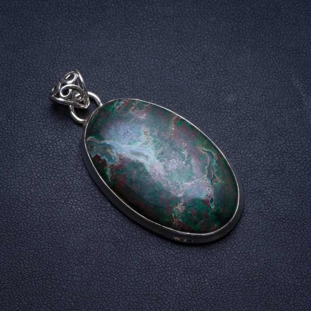

Natural Chrysocolla Handmade Mexican 925 Sterling Silver Pendant 2" U0371