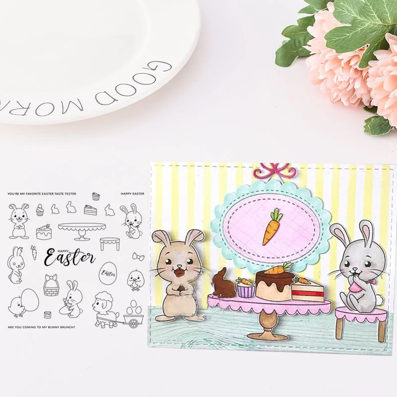 Jcarter прозрачные марки для Easter Пасхальный кролик резиновый штамп Силиконовые