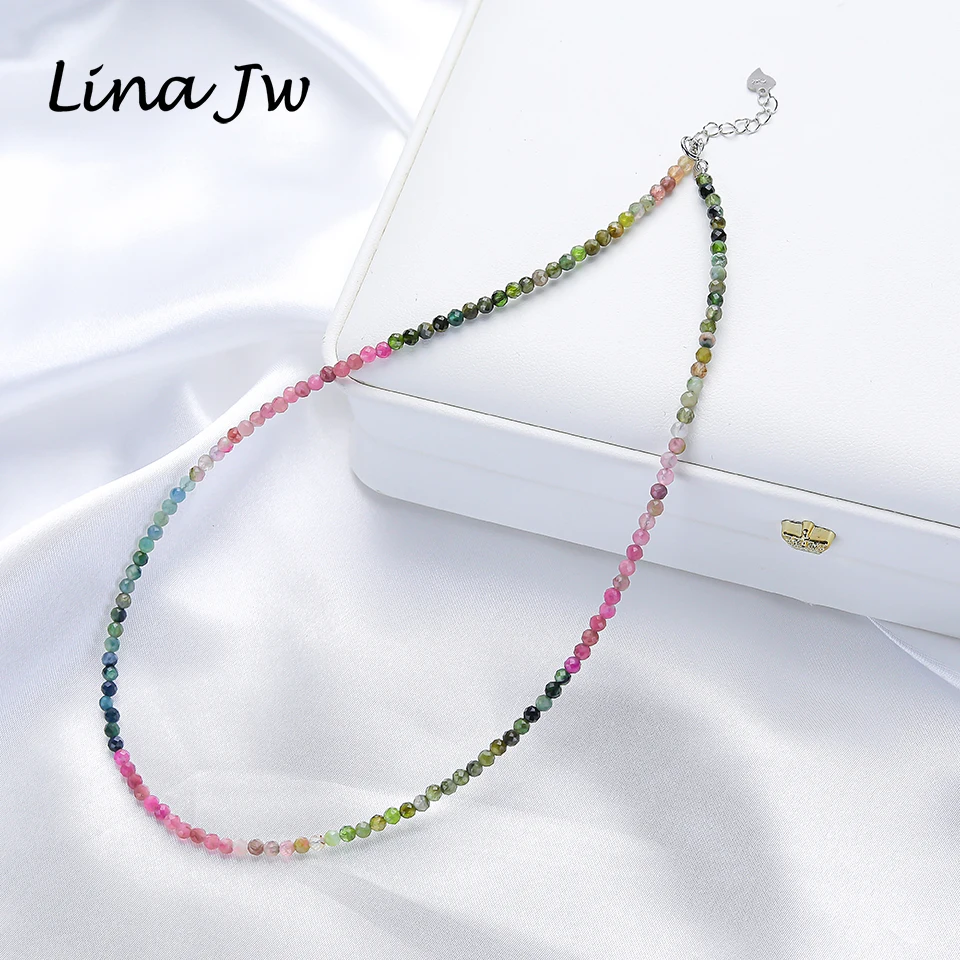 

3mm Natural Stone Tourmaline Handwork Necklace for Women Gift Wedding Party Jewelry 925 Sterling Silver Choker
