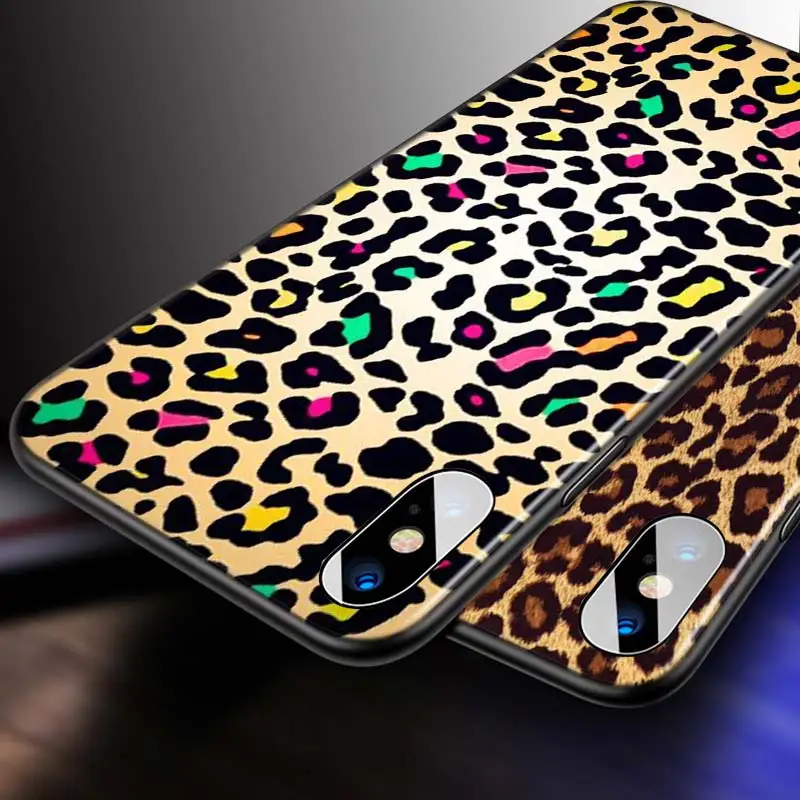

For iPhone 12 11 Pro Max mini Bright Black Case Fashion Sexy Leopard for iPhone Max XR X 8 7 6 Plus 5S SE Phone Case