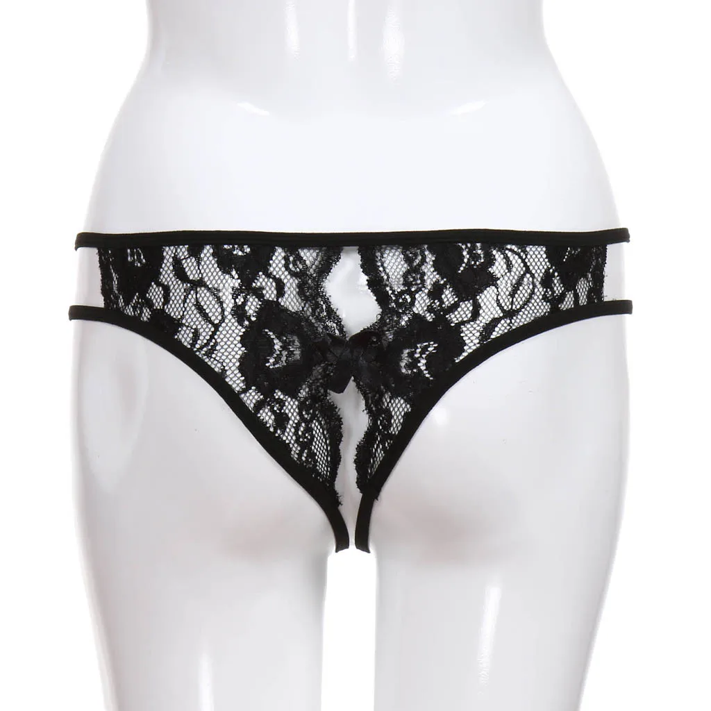 Сексуальное нижнее белье женские кружевные стринги с бантиком трусики
