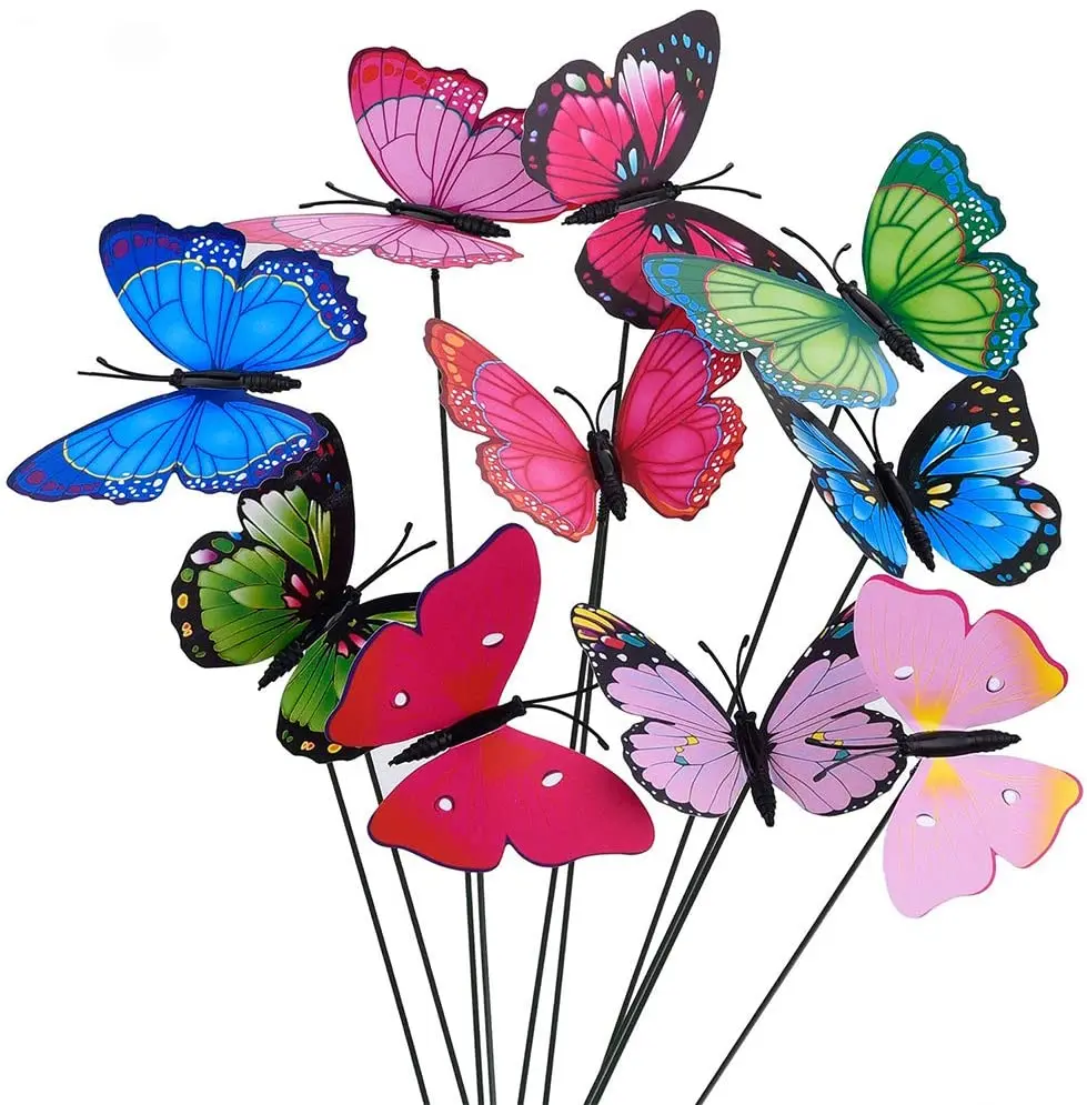 

10pcs Bunch Butterflies Garden Yard Planter Decor Colorful Simulation Butterfly Stakes Outdoor Lawn Trees Flower Pots Decoration