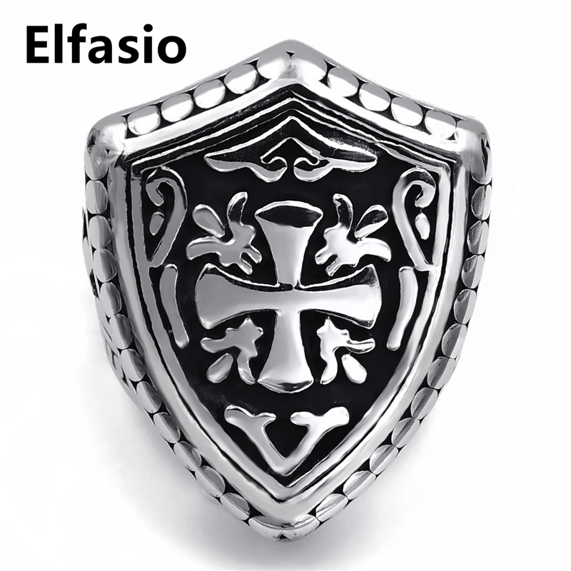 Для Мужчин's для мальчиков серебряные щит воина крест кольцо из нержавеющей