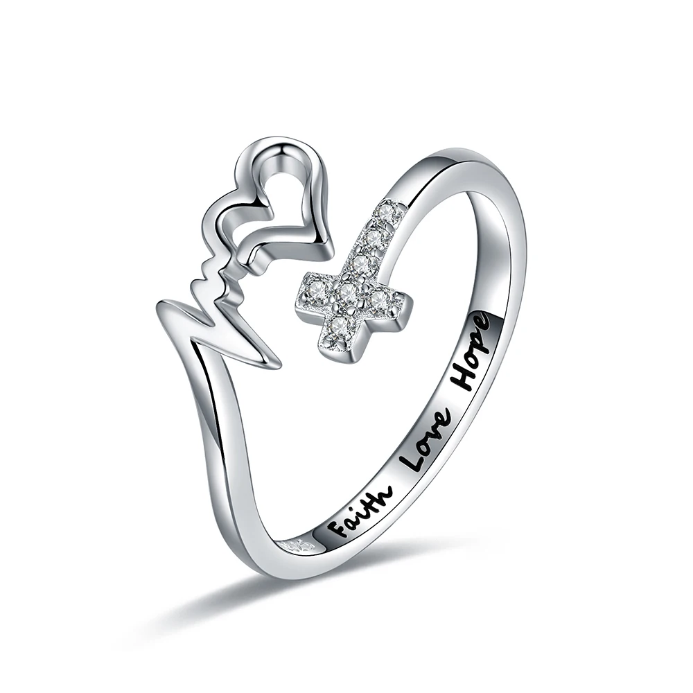 

925 Sterling Silver Cross Faith Hope Love Ring Adjustable Inspirational Wrap Jewelry Brithday Christmas Gifts for Women Teens