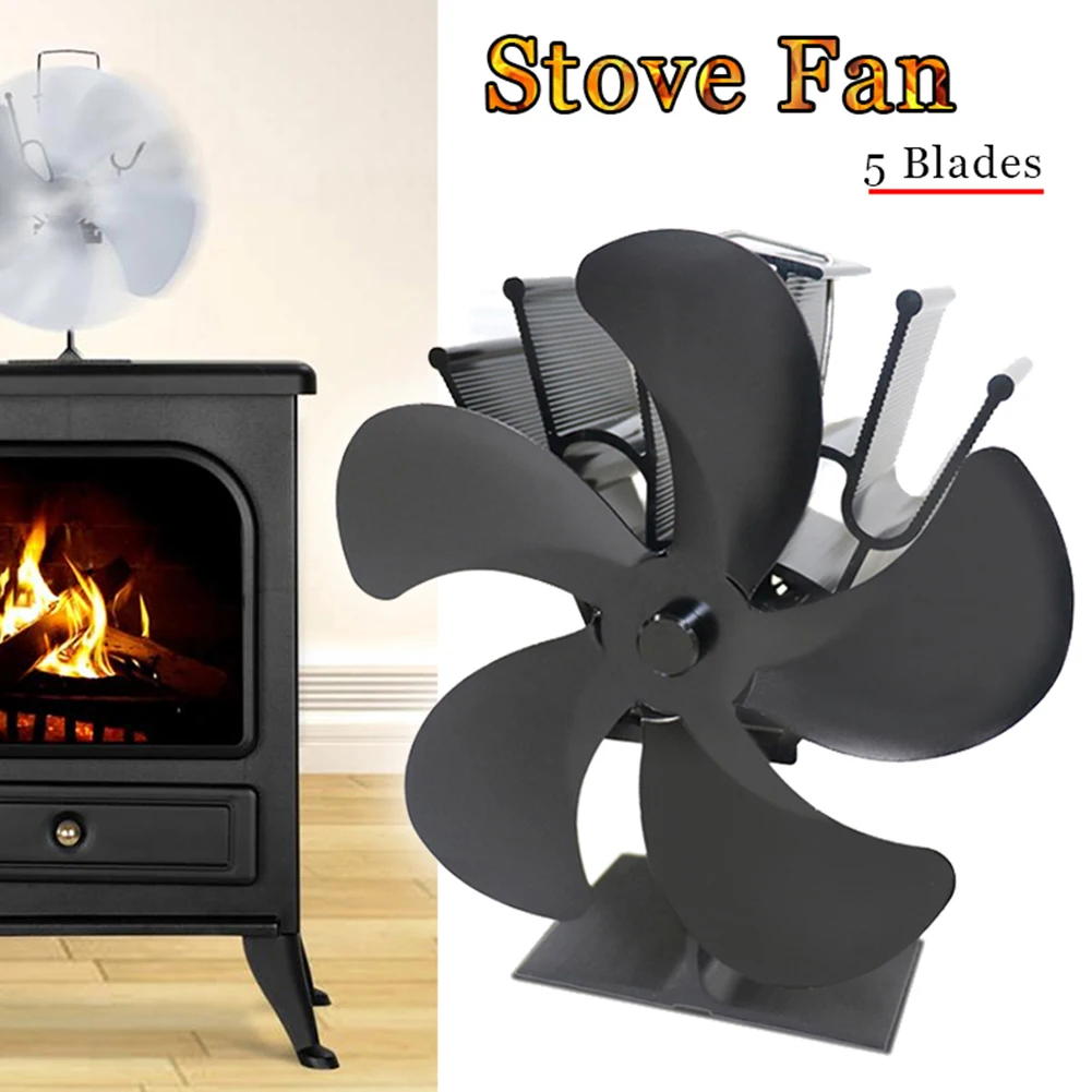 

Black 5 Blades Fireplace Fan Heat Powered Stove Fan Log Wood Burner Ecofan Efficient Heat Distribution Quiet Home Fireplace Fan