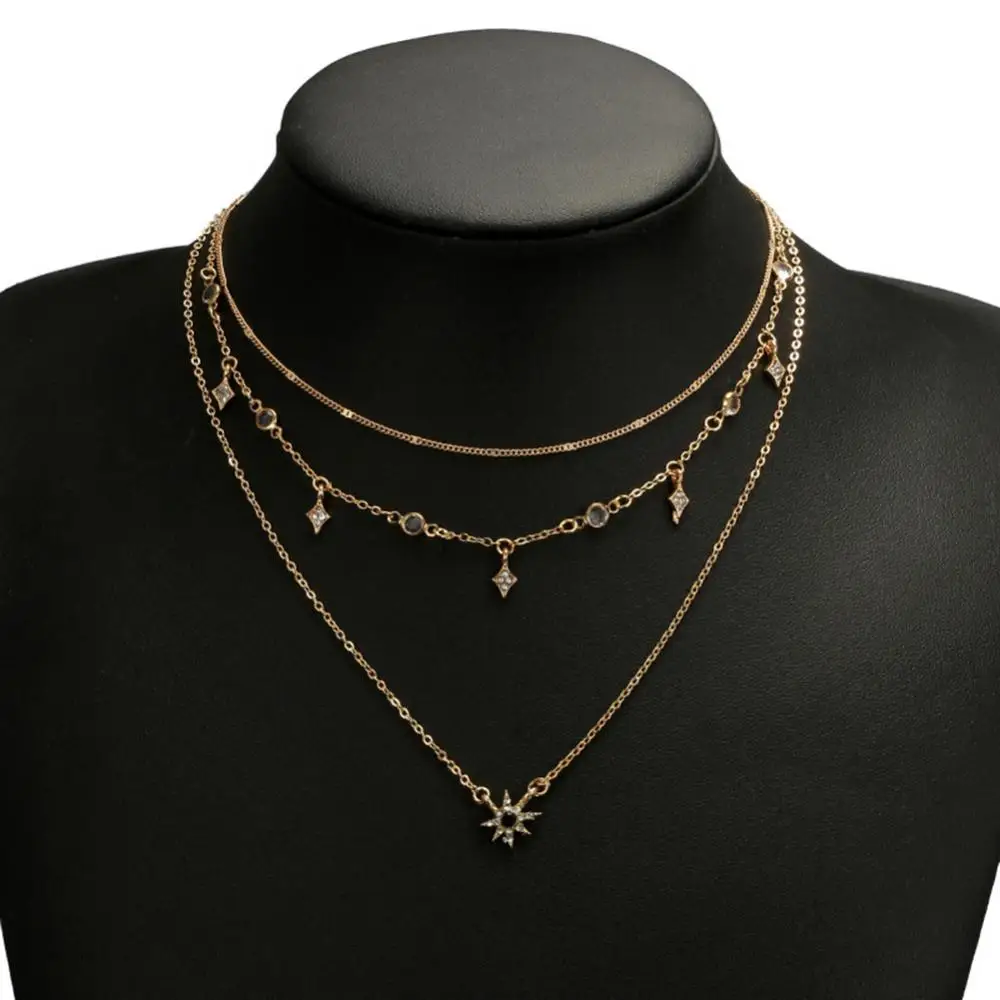 

Women Multi Layer Rhinestone Inlaid Star Pendant Chain Necklace Jewelry Gift