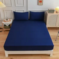 fashion simple solid color dark blue bed fitted sheets sabanas mattress cover with elastic microfiber 18020027 15020027cm