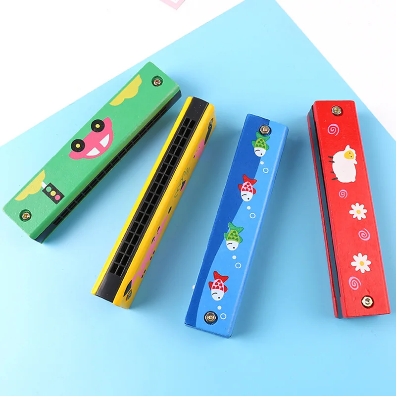 

Double row 16 hole wooden painted harmonica creative enlightenment toy children's toy musical instrument For Children Top Toy