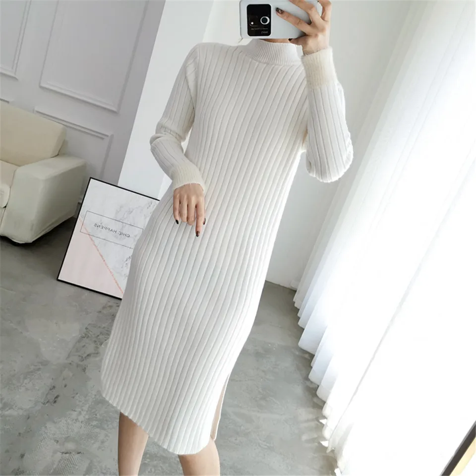 Раздельное однотонное платье с круглым вырезом и длинным рукавом Vestido, милое зимнее трикотажное платье, Осеннее женское элегантное платье, новинка года, модное тонкое мягкое женское платье