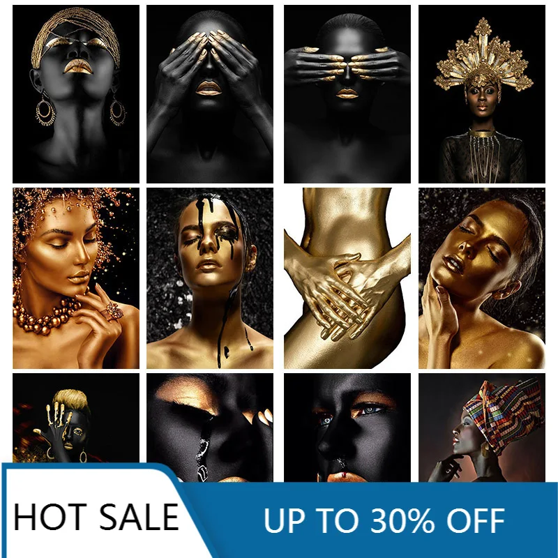 Рождественская Картина на холсте Африканское искусство черные и золотые женские