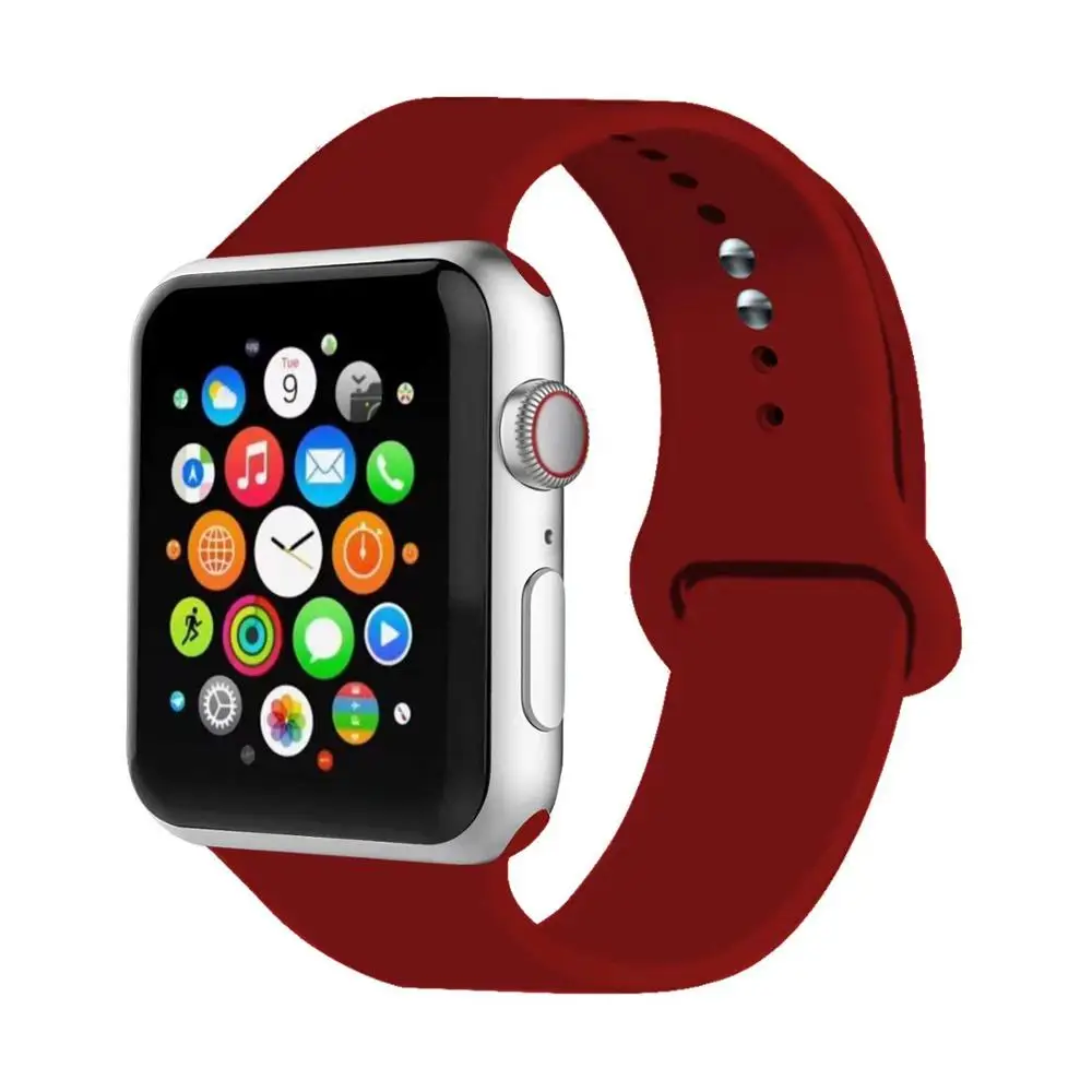Wine red 32 Цвета мягкого силикона замена спортивный ремешок для Apple Watch группа 44 мм 40 мм Series4/3/2 /42 мм 1 38 мм наручные браслет ремень - Цвет ремешка: Wine red