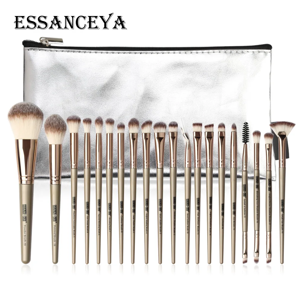 20 pcs with bag ESSANCEYA Новая мода профессиональный макияж кисти для макияжа кисточки 15/18/20 шт глаз для пудры, основы, кисти для макияжа, для румян Набор для Красота - Handle Color: 20 pcs with bag