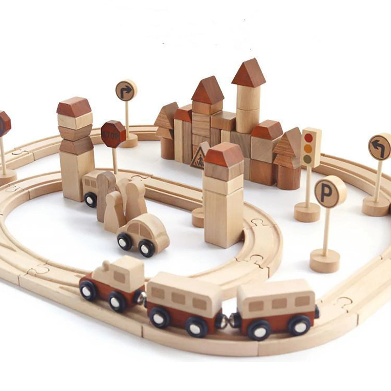 

1 Set Assembled Track Building Block Toy Track Set Wooden Track Train Early Educational Toy for Children