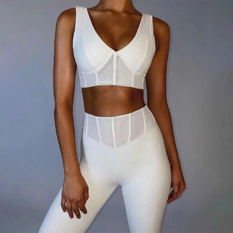 

Casual Sports Suit For Fitness Women Sportswear 2021 Gym Clothing Women Tracksuit White Red Yoga Set Ensemble Femme Outfit Mujer