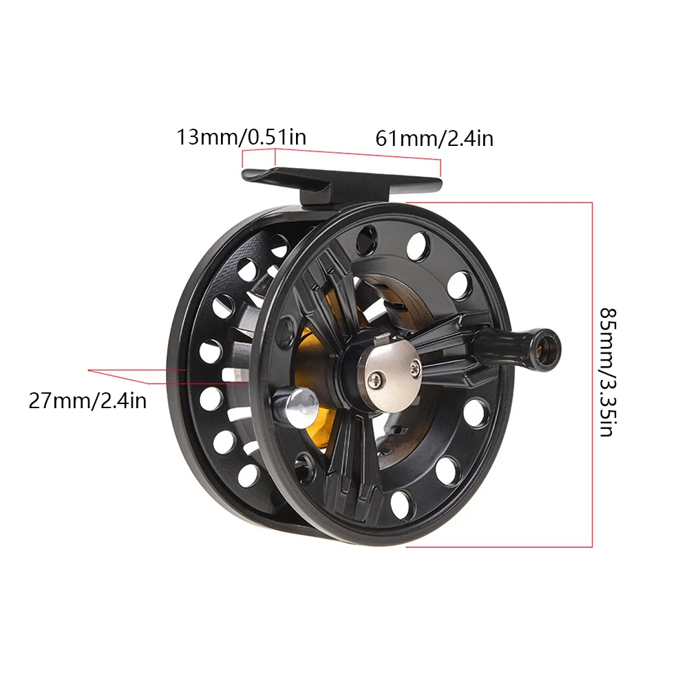 

Fly Reel Aluminum Alloy Waterproof Fishing Reel Full Accessory Interchangeable for Fly Fishing Reel Wheel Black Gear Ratio 1:1