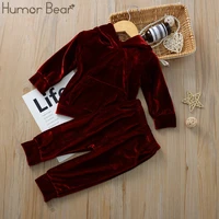 humor bear fashion childrens clothes suit autumn winter velvet long sleeved hooded top pants toddler christmas outfits