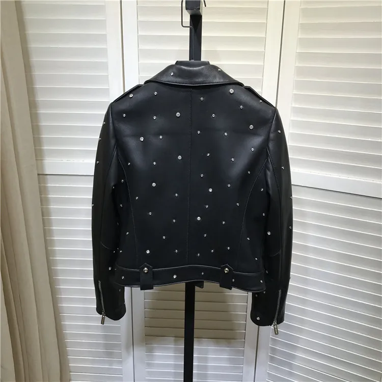 Chic women leather Rivet coat 2020 Spring autumn High quality brand new design real leather jackets B638A