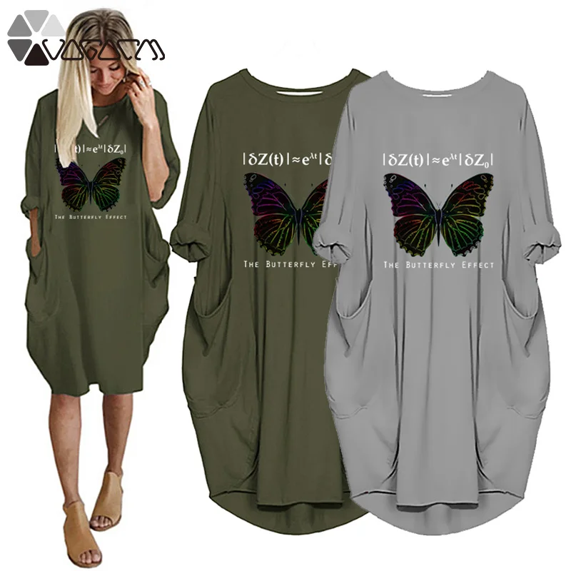 

Vintage Plus Size Dresses Women Loose Casual Femme Robe Butterfly Print Long Sleeve Pocket Club Party Vestido Autumn Streetwear