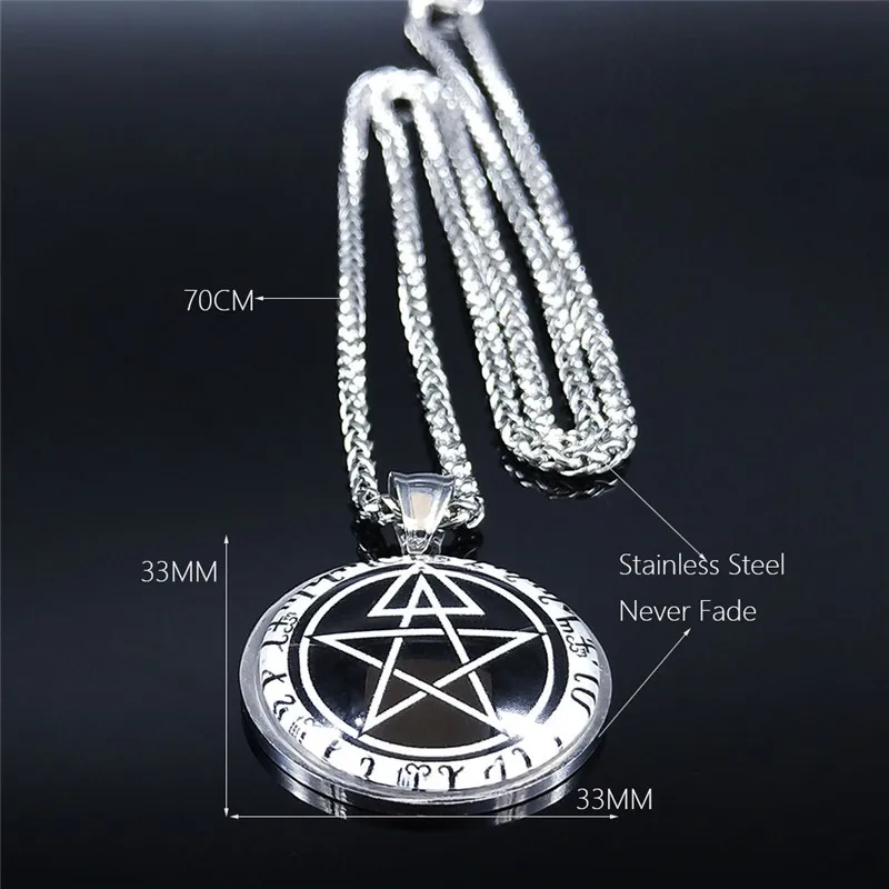 

Magic Circle Witchcraft Pentagram Stainless Steel Glass Silver Color Long Pendant Necklace for Women/Men Jewelry cadena NXS03