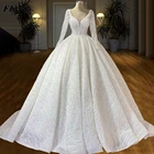 Женское платье с длинным рукавом, белое платье невесты с бусинами в стиле принцессы, свадебные платья Дубая, 2019