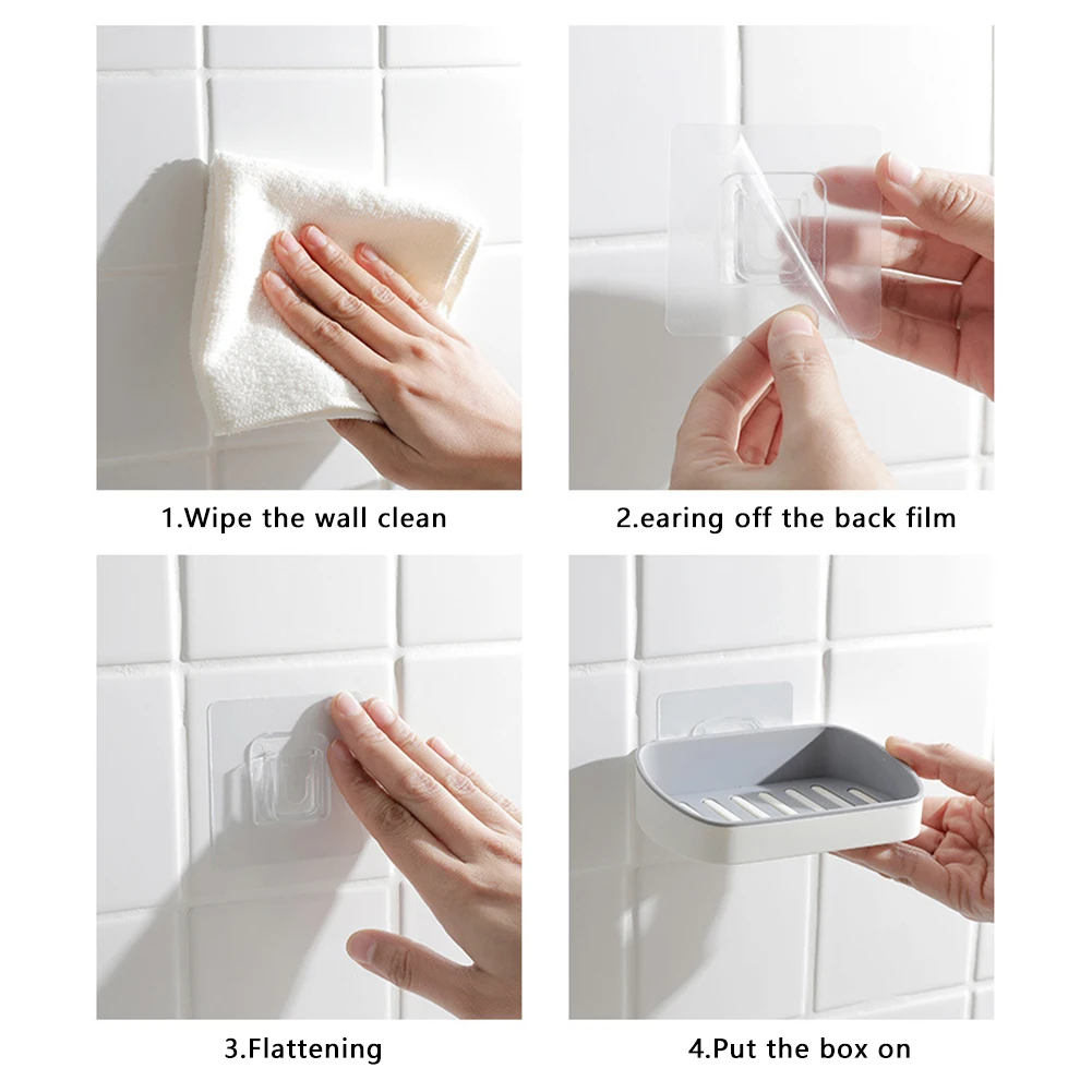 

Strong Suction Soap Tray Sponge Holder Easy Clean Wall Mounted Self Adhesive Soap No Drilling Storage Box Double Tier Holder