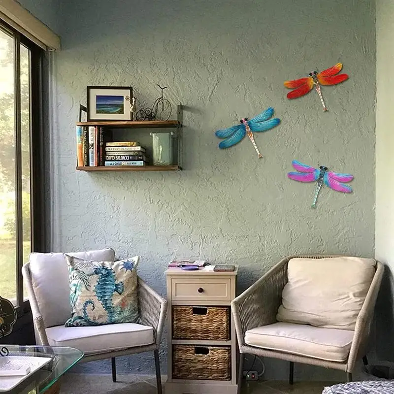 

3pcs Wrought Iron Dragonfly Wall Hanging Courtyard Garden Layout Porch Wall Balcony Children's Room Decoration Home Decor