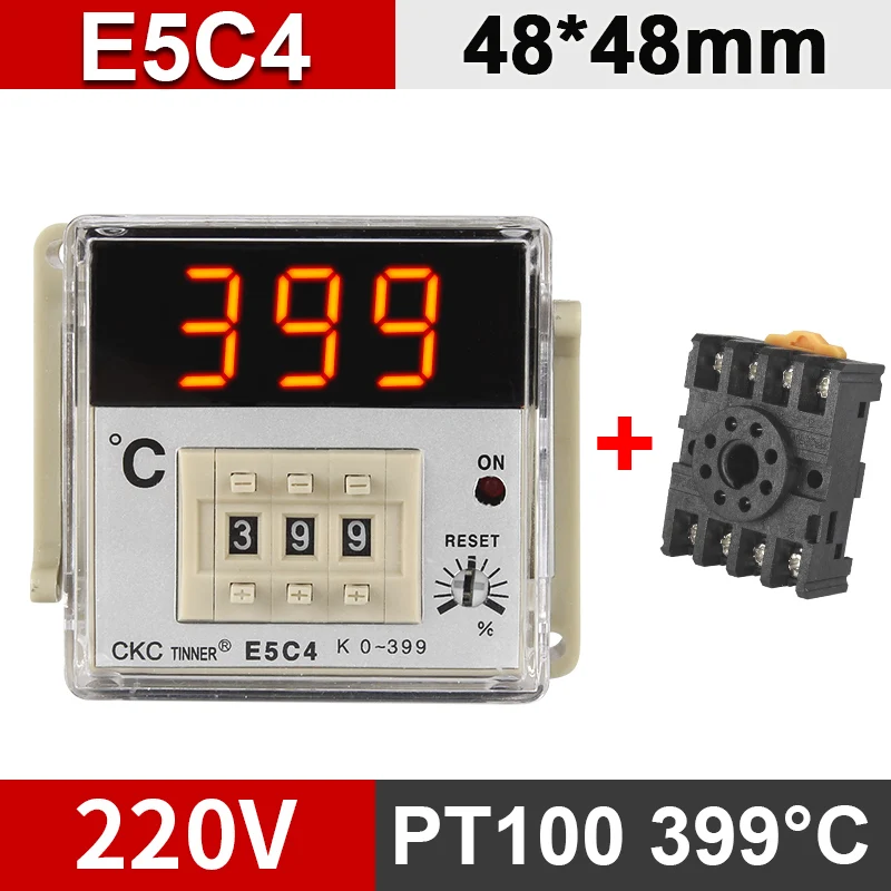 Регулятор температуры E5C4/E5C2 с цифровым дисплеем, 0-399/0-999 градусов Цельсия, Тип K/PT100, термостат с разъемом 220 В