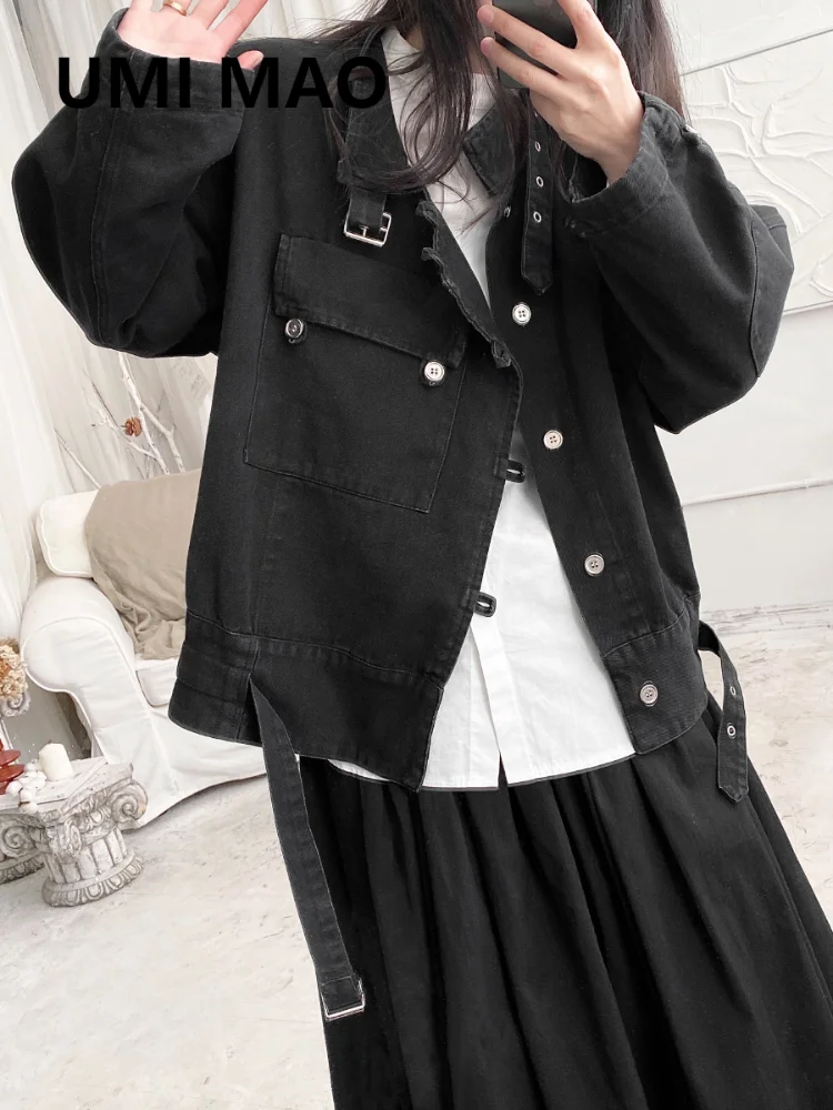 

UMI MAO Spring New Loose And Thin Denim Jacket Female Korean Version Wild Plus Size Top Asymmetric Yamamoto Black Niche