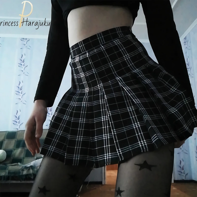 

2021 XS-2XL Plaid Summer Kawaii Skirt High Waist Stitching Student Pleated Skirts Vintage Women Cute Sweet Girls Pleated Skirt