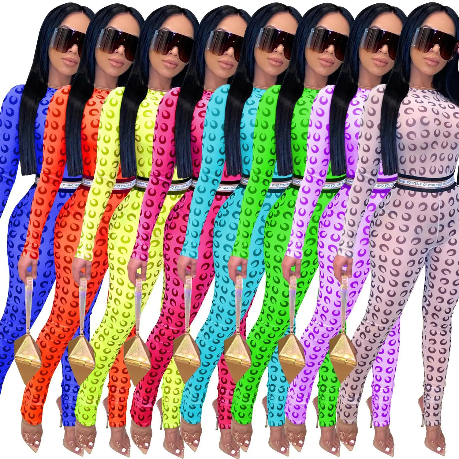 Женский сетчатый Облегающий комбинезон с принтом длинный для клубов и вечеринок