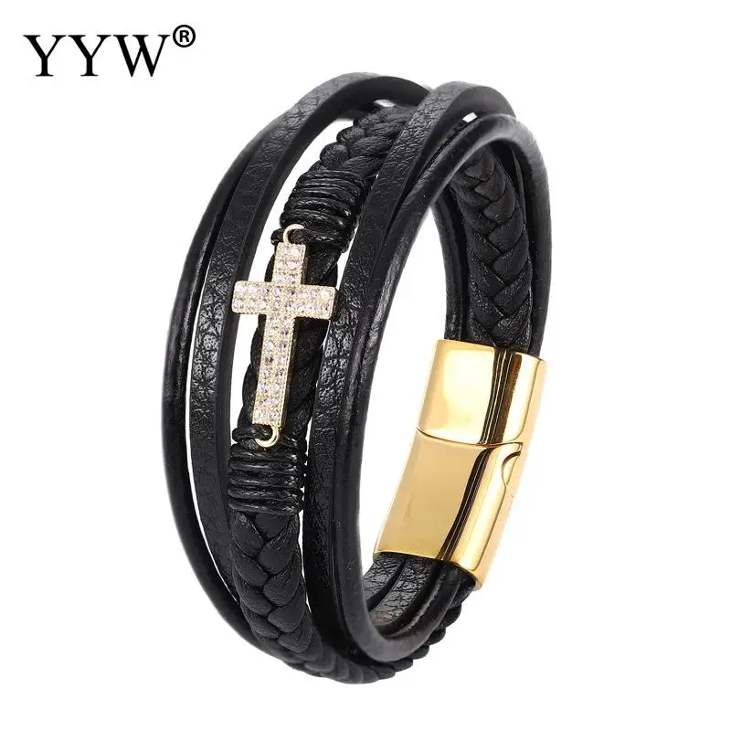 

Classic Genuine Leather Bracelet For Men Hand Charm Jewelry Multilayer male bracelet Handmade Gift For Cool Boys