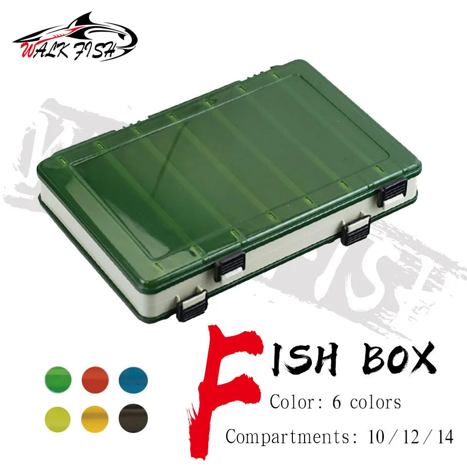 

WALK FISH New Doublex Sided Fishing Tackle Box 10/12/14 Compartments Bait Lure Hook Storage Box Fishing Plastic Storage Case