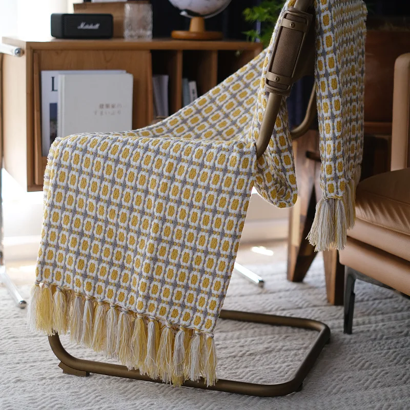 للبيع دثار محبوك قيلولة بطانية صغيرة الأمريكية الكروشيه بطانية الزخرفية الأصفر متقلب بطانية الزخرفية